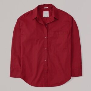 Abercrombie & Fitch Oversized Poplin Red Button Down Shirt Size Small